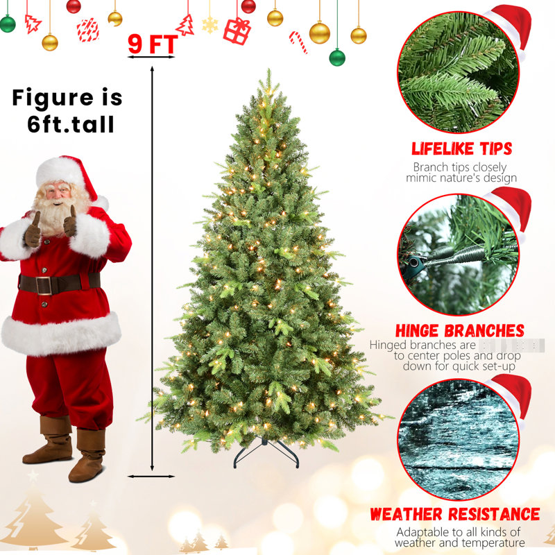 Arbre de Noël de 5 pi avec 300 lumières blanches chaudes, 967 pointes réalistes en PE + branches, branches à charnières pour installation sans tracas, support intemporel pré-enfilé au look naturel