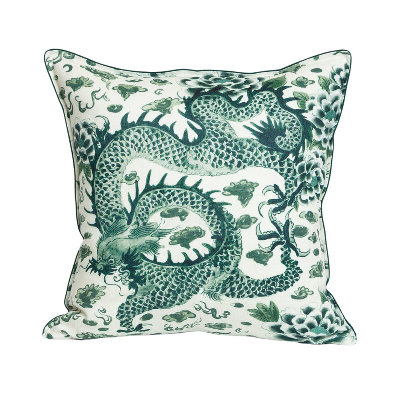 Empress Dragon Self-Flange Accent Pillow, Black/Pink Floral