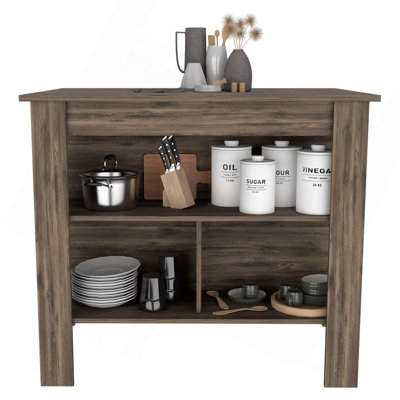 Delos Kitchen Island, Four Legs, Three Shelves