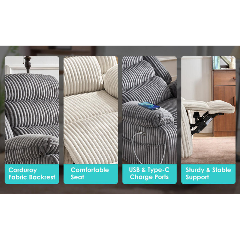 Fabric Recliner With Dual Charging Options, 270° Rotation, 160° Flat-Laying Function, Built-In Massage & Heating Feature - Fall/Winter Style - Boxed Set