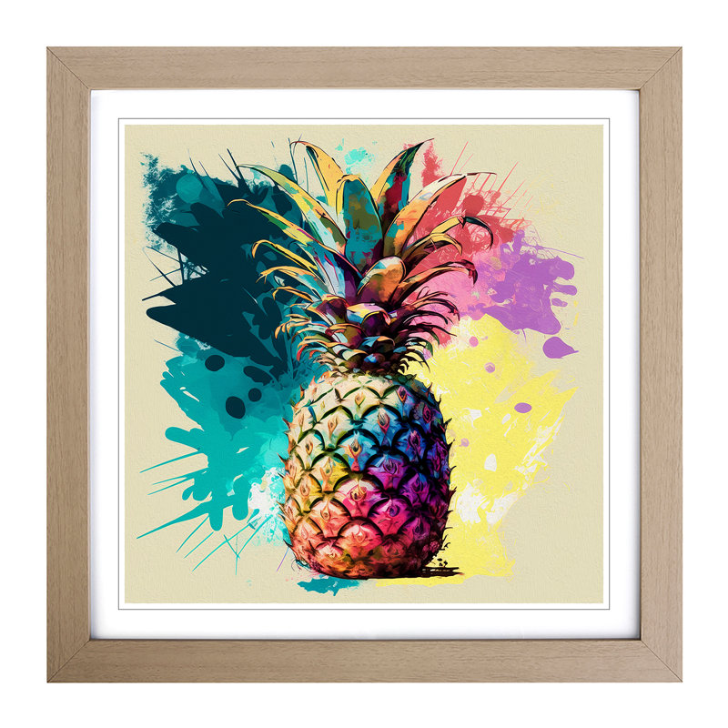 Pineapple Abstract Expressionism - Single Picture Frame Print on Wood, Oak