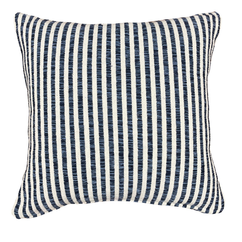 Housse de coussin décoratif à rayures 100% coton, Bleu, Housse de coussin seulement - sans coussin