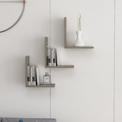 Lindy 3 Piece L-Shaped Floating Shelf with Adjustable Shelves