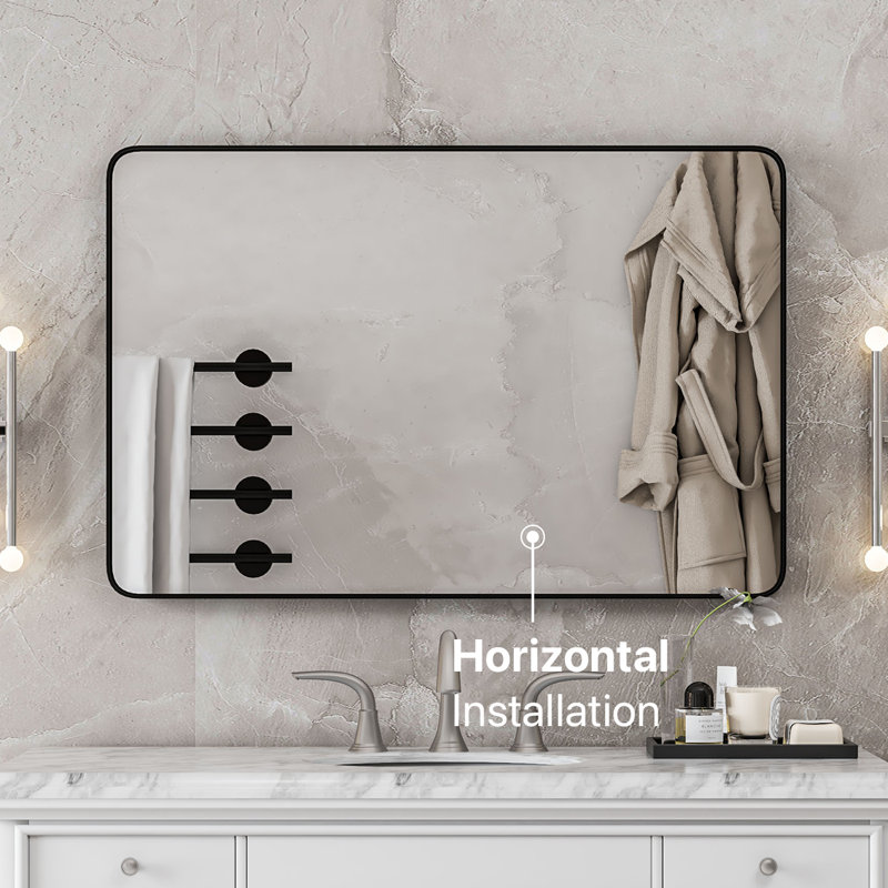 Ebern Designs Ragio Rectangular Black Metal Framed Mirror, 24" x 36"