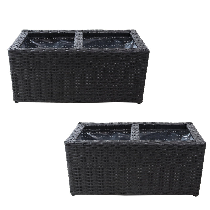 Sashe Rectangle Polyrattan 2-Section Indoor Planter 2-Count - Black, Black