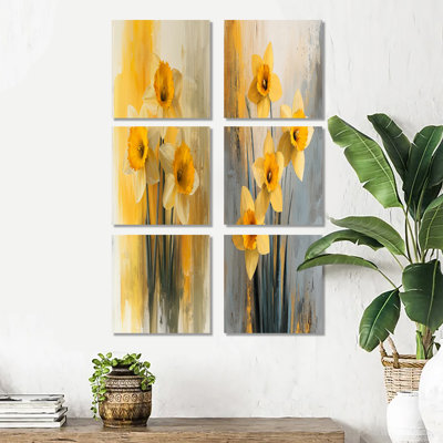 Silencieux jonquille minimaliste fleurs - ensemble d'art mural floral de 6