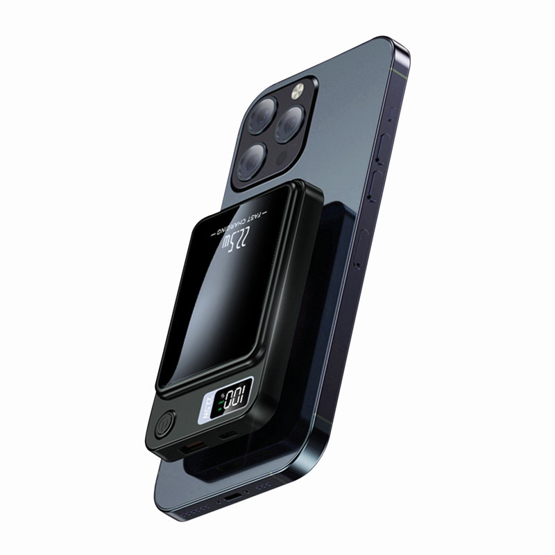  Chargeur sans fil portable avec affichage DEL de puissance, batterie de téléphone 10000 mAh 22,5 W, banque de puissance magnétique sans fil 2 en 1 convenant aux batteries de secours d'urgence pour voyage en plein air, noir