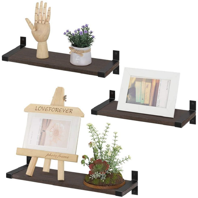 Tablette flottante en bois massif 3 pièces, Brun