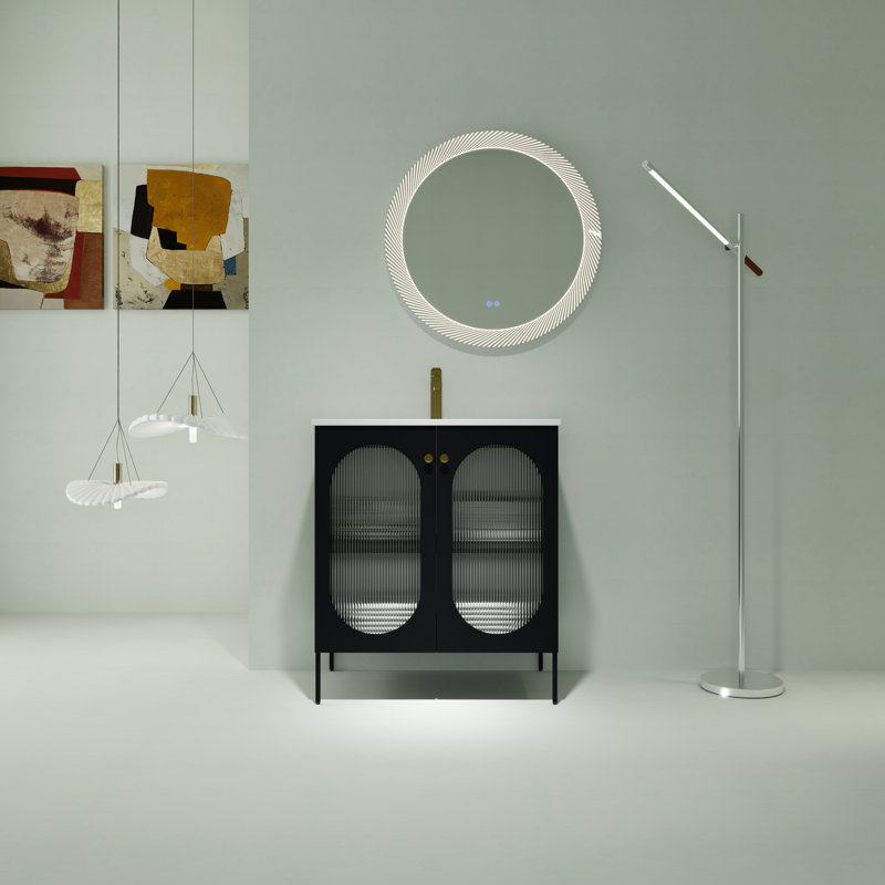 Meuble-lavabo avec lavabo en céramique Ebern Designs, Noir