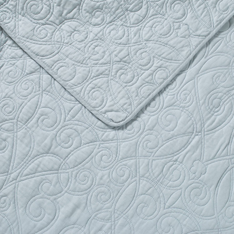 Laura Ashley Felicity Cotton Reversible Quilt Set, King Quilt + 2 King Shams, Blue