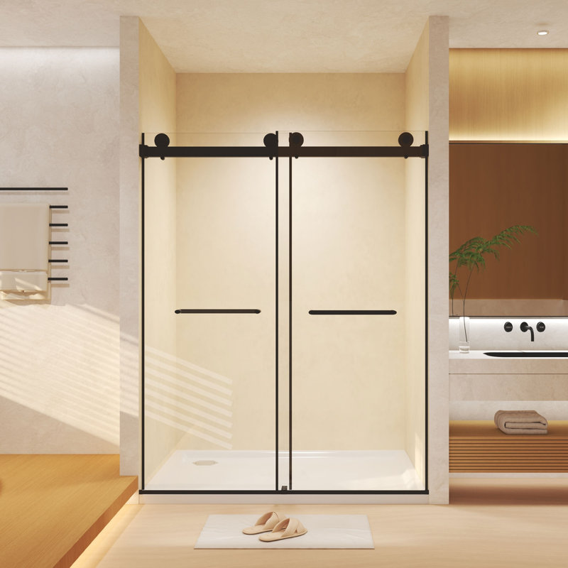 Porte de douche coulissante double sans cadre 44-48 pouces noir mat, Noir mat
