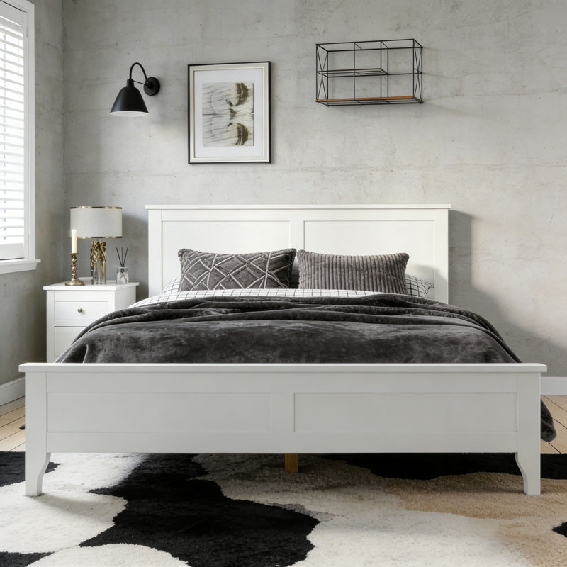 Modern Solid Wood Platform Bed, Full, White