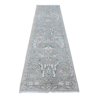 2'9" x 9'7" Marble Gray Peshawar Bijar Garus Wool Hand Knotted Runner Oriental Rug