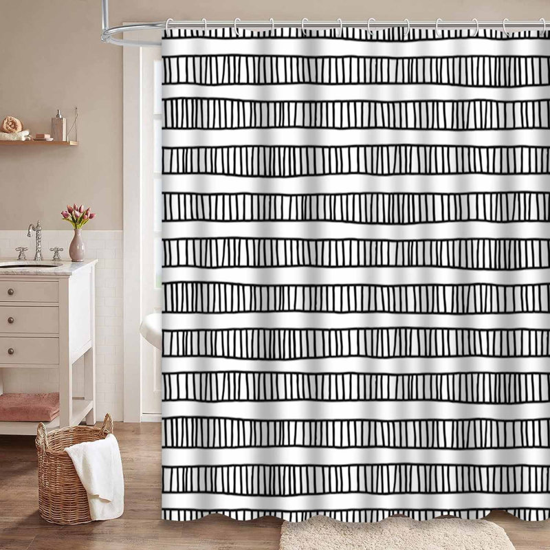 Rideau de douche sans couture à motif abstrait noir et blanc avec 12 crochets, L 72 po x l 72 po