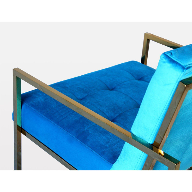 Fauteuil 29 po en velours capitonné, Aigue-marine