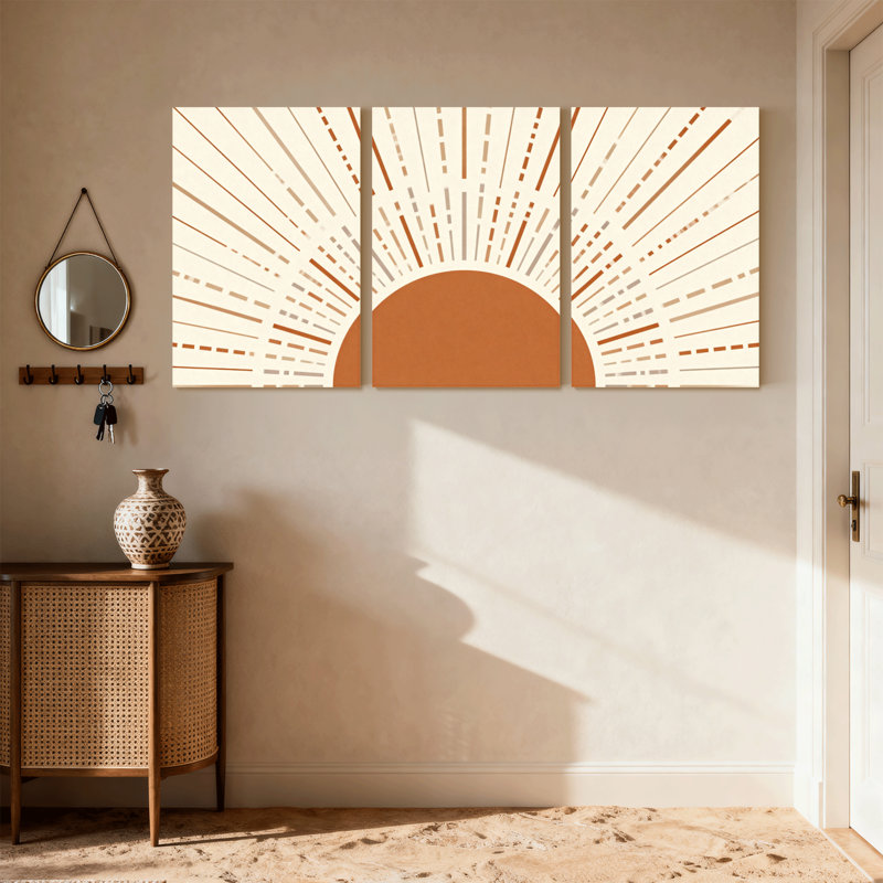 Ensemble de 3 impressions sur toile avec motif rayonnant et cercle central, H 30 po x l 60 po