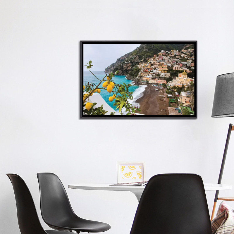 «Positano Spring View, Amalfi Coast, Italy» par George Oze - impression, Pas de tapis, Toile avec cadre noir patiné