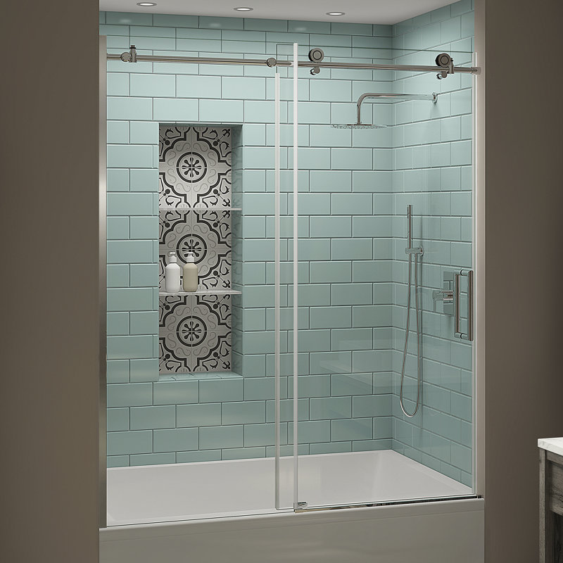 Coraline XL  56 W x 70 H Single Sliding Frameless Tub Door, Right Opening, Chrome