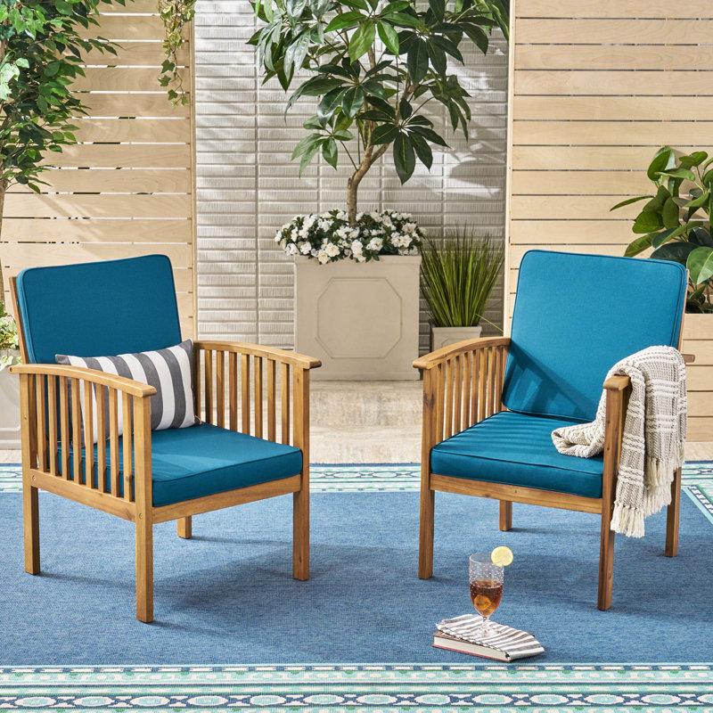 Paire de fauteuils club d'extérieur en bois - Fournir un endroit confortable 2, Bleu, Brun