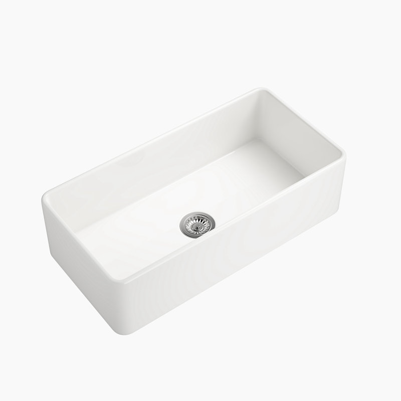 2 Single Bowl Ceramic Kitchen Sink, White, 10" H x 18" W x 7" D