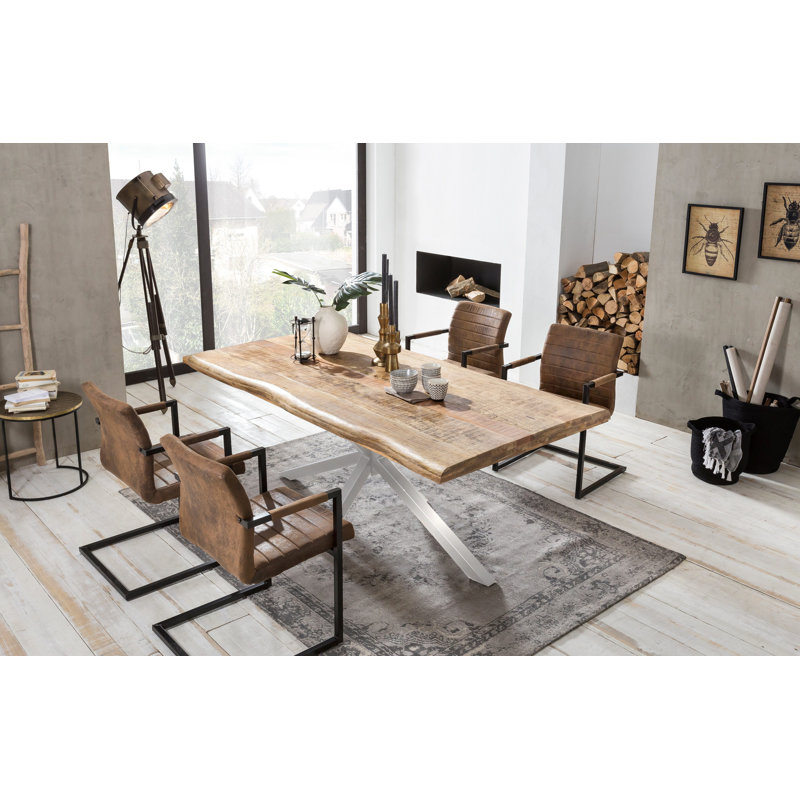 Isaac Mango Rectangular Wood Top Dining Table, 77cm H x 200cm L x 100cm W, Antique silver