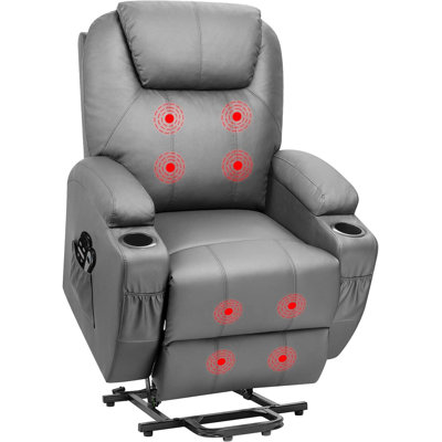 Power Lift Recliner Chair With Massage And Heat - Ergonomic PU Leather Lounge Chair For Elderly - Electric Reclining Sofa With Cup Holders And Side Pockets - Home Theater Seat