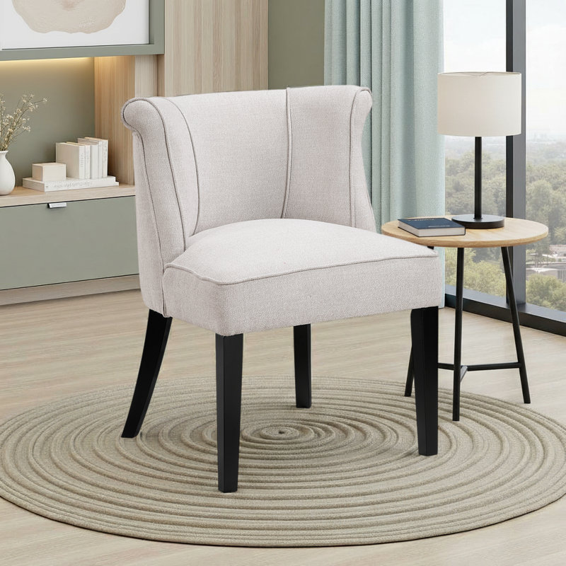 Magno 25" Modern Accent Chair with Textured Fabric Upholstery, Solid Wood Legs, 300 lb Capacity, Beige Polyester
