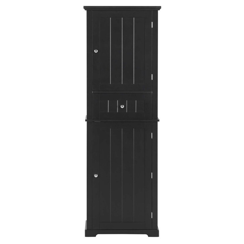 Grande armoire de rangement pour salle de bain, armoire de rangement autoportante avec tiroir et tablette réglable, panneau de fibres à densité moyenne avec finition peinte