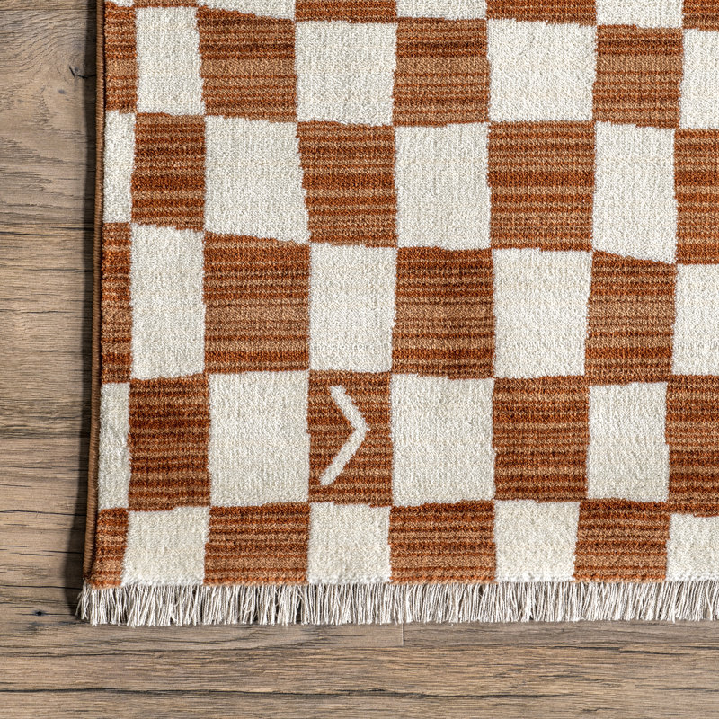 Dominique Abstract Checkered Fringe Area Rug, Rectangle 6'7" x 9'