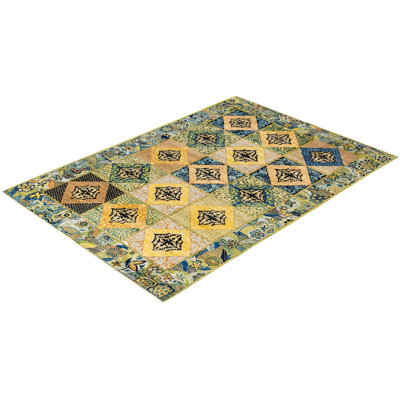Overdyed Hand-Knotted Wool Modern-Contemporary Green Area Rug 5' 7" x 8' 0"