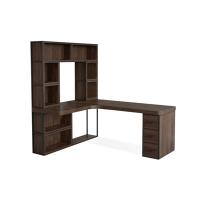 Nut-brown L-Shaped Solid Wood Executive Desk with drawers desk
