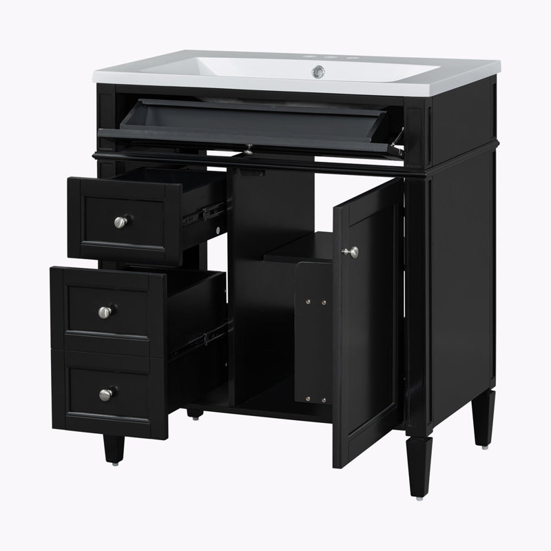 Bathroom Vanity with Sink, Black, Silver