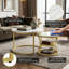 Round Nesting Coffee Tables Set (70+45cm), High-Gloss Faux Marble Top With Wire Metal Frame-1844827556
