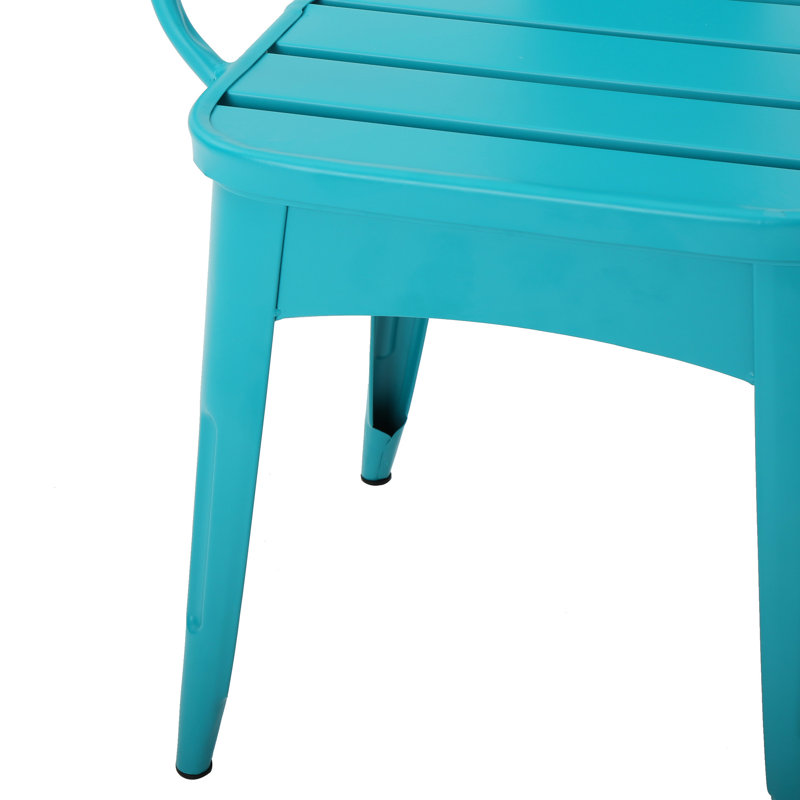 Bistro d'extérieur bleu sarcelle 3 pièces, métal, thermolaqué, eau, table 30 po, l 16,25 po, chaises en fer 3, 24,16 po W & D, thermolaqué, durable
