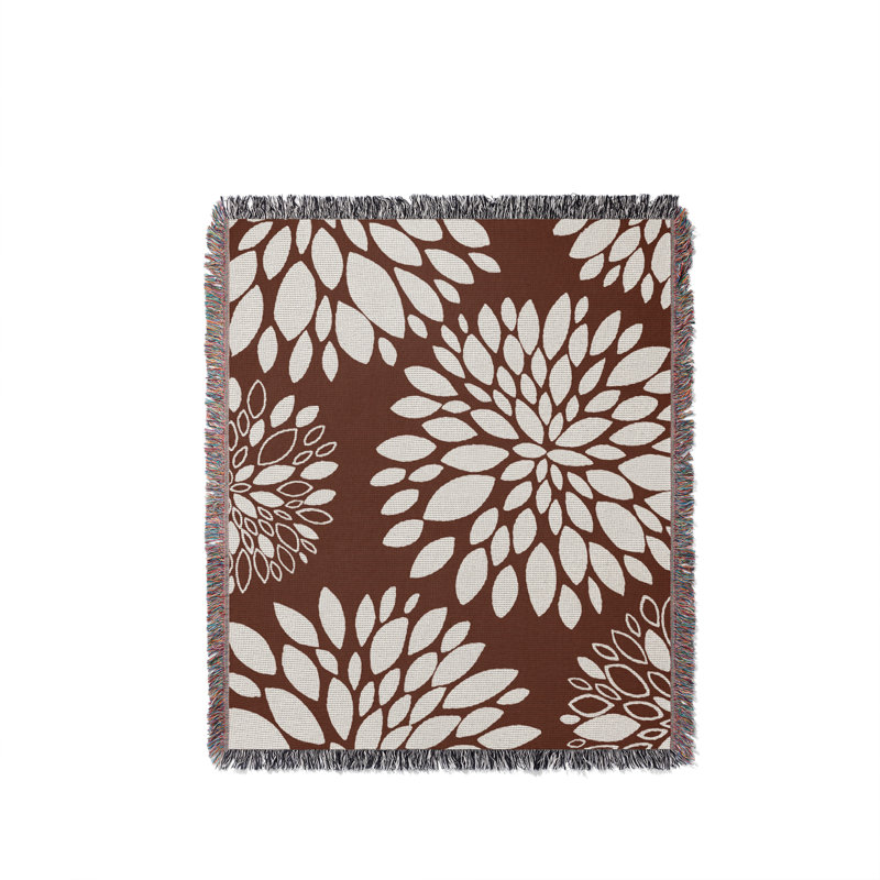 Jeté floral en coton, Brun rouille, 60 x 60