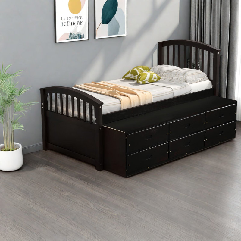Lits simples en bois peu encombrants avec rangement moderne pour la maison