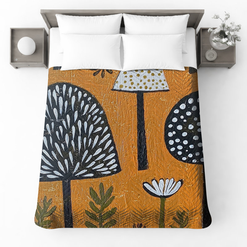 Couvre-lit matelassé Abstract Mushroom Illustration toutes tailles, Très grand lit