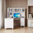 L Shaped Home Office Computer Desk with Drawers, 2-tier Bookshelf & Storage Fill Cabinet, Wood Executive Study Table Writing Desk, White
