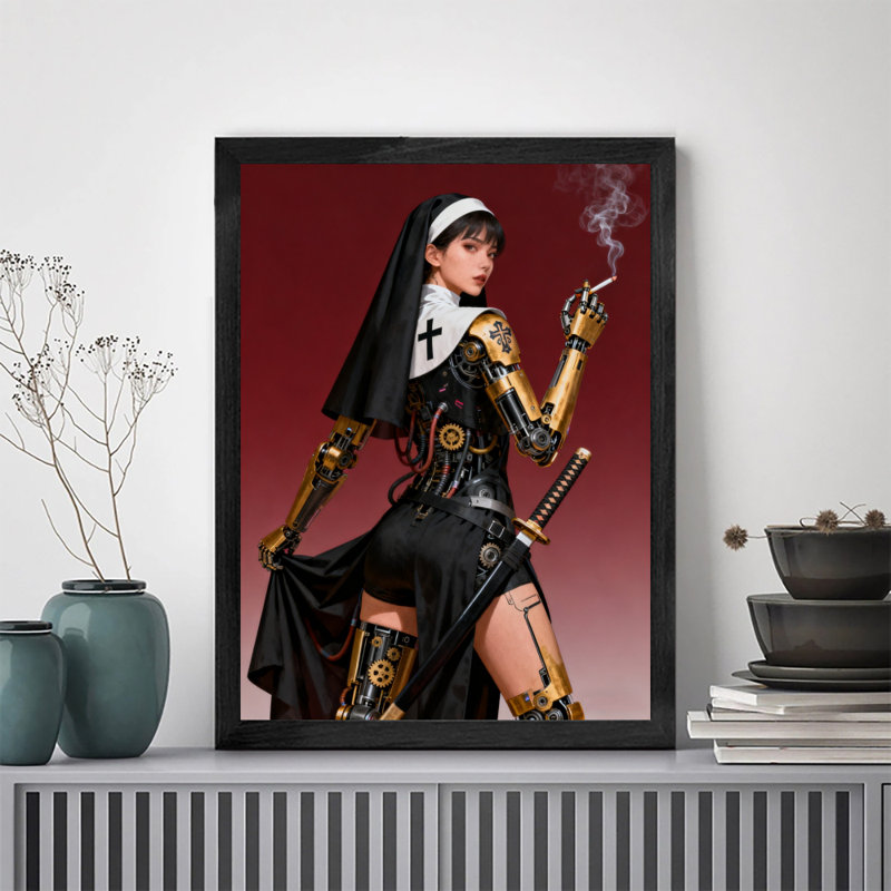 Reproduction d'art encadré noir rétro, H 11 po x l 9 po