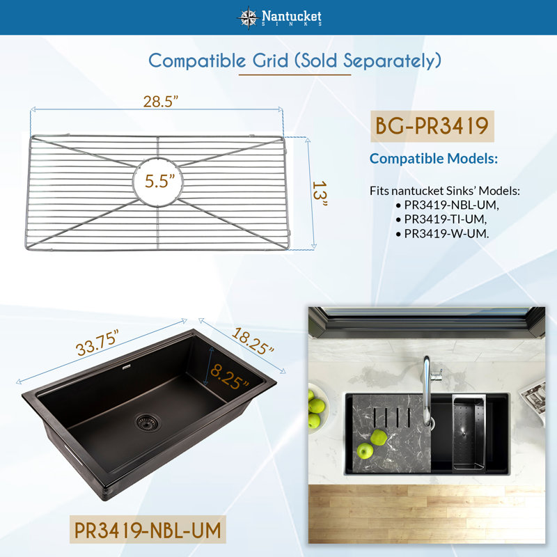 Plymouth 33.75'' L Undermount Single Basin Kitchen Sink, Titanium Gray