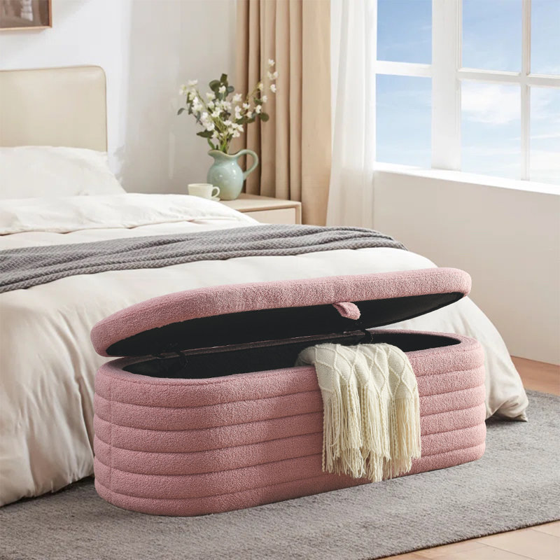 Hazelzet Fabric Upholstered Storage Bench, Pink