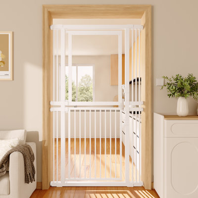 73.6" Extra Tall Pet Gate, Adjustable 29.5-40.6" Wide, Clear Top Panel & Metal Bottom Fence, Narrow 1.37" Gaps, No Drilling Pressure Mounted, Auto-Close, Kids & Pets Safety Gate for Stairs Doorway Hallway
