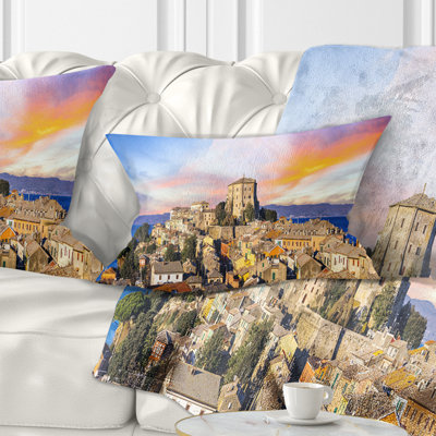 Landscape Medieval Village Capodimonte Lumbar Pillow
