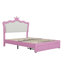Structure de lit double pleine grandeur avec lumières DEL, lit de princesse rembourré moderne avec tête de lit couronne, 2 tiroirs, rose et blanc