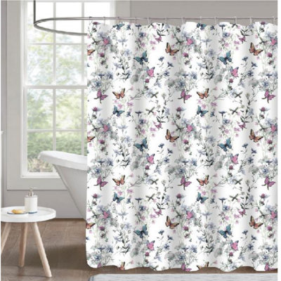 Polyester Shower Curtain+Metal Hooks-Butterfly