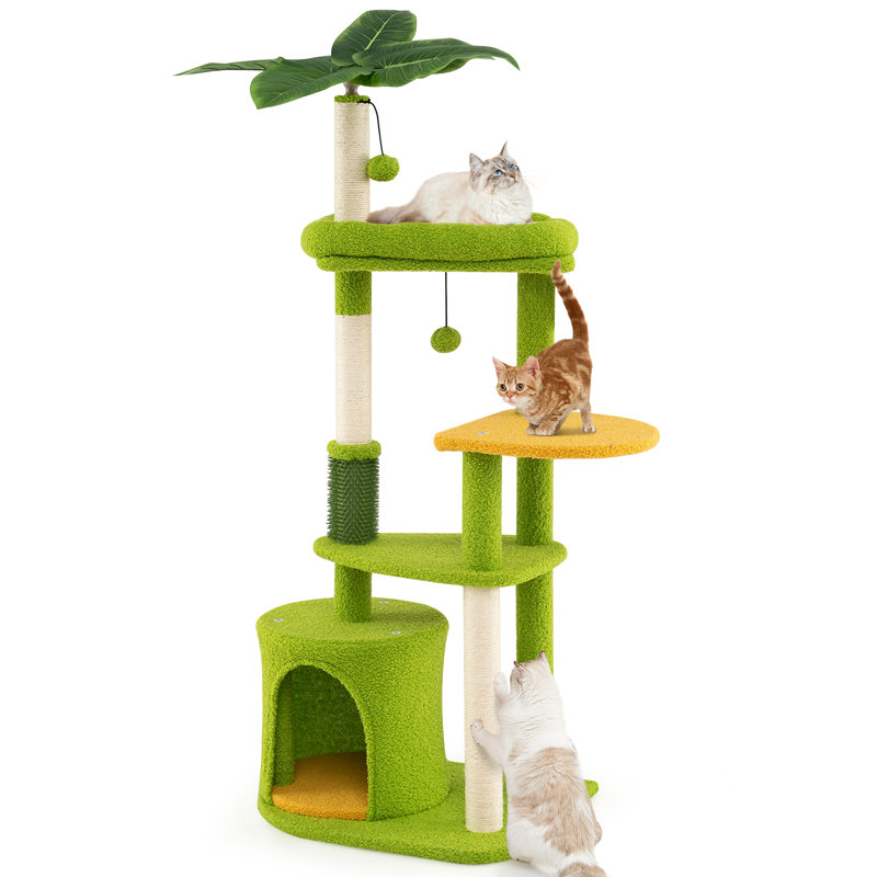 Multi-level Kitty Tower Cute Cat Tree for Adult Cats-Green