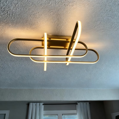 Contemporary Gold 3-Light Rectangle Geometric Linear Led Ceiling Light Dimmable Semi Flush Ceiling Light For Living Room