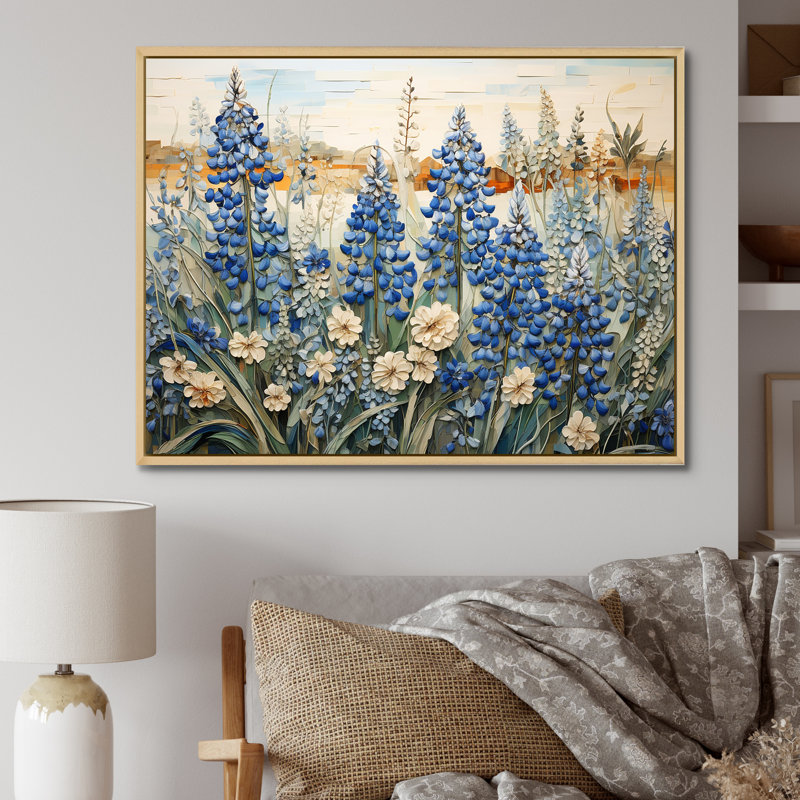 Magical Blue Bonnets Grass Meadows I, reproduction d'art sur toile, H 16 po x l 32 po x P 1 po, Naturel