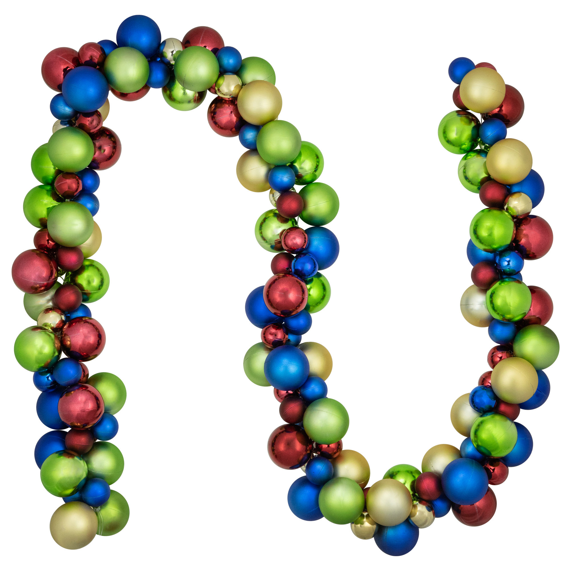 6' Shatterproof Ball 3-Finish Christmas Garland, Green/Red/Blue