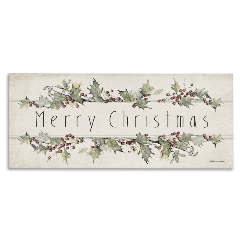 Merry Christmas Sentiments Winter Holly Florals, H 17 po x l 40 po